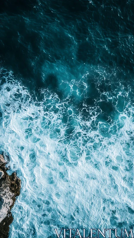 Aerial coastal surf study with dynamic wave texture framing.