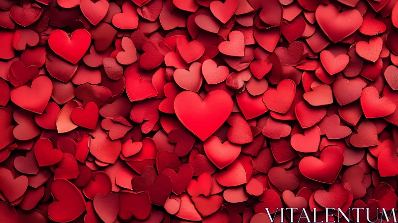 Red Three-Dimensional Hearts Arrangement with Varying Sizes