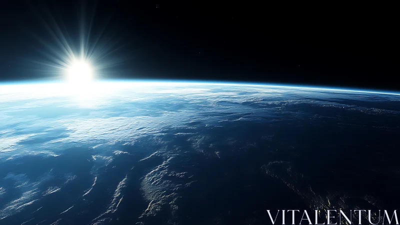 Solar terminator over Earth rendered in high-contrast photorealism