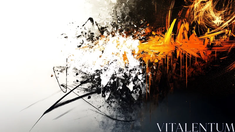 Brushstrokes collide as fire and frost argue across the void