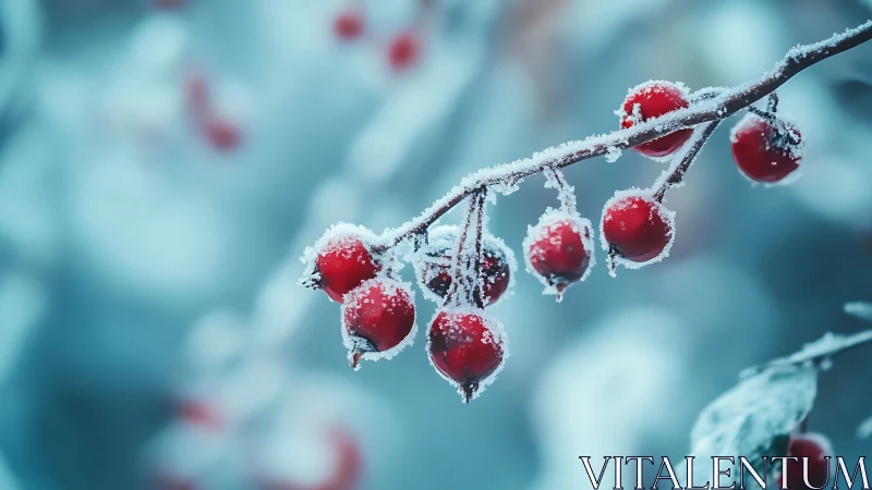 Macro optical study of frost-crusted red winter berries.