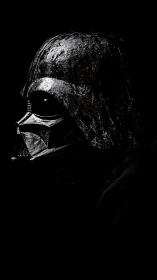 Dark helmet portrait in stark side profile lighting.