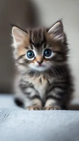 Tiny Tiger Emerges: Striped Kitten with Mesmerizing Blue Eyes