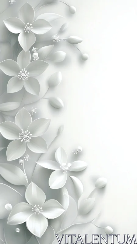 White 3D Flowers with Pearl Petals and Stems