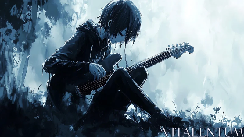 Solitary forest chords bend twilight into silent blue