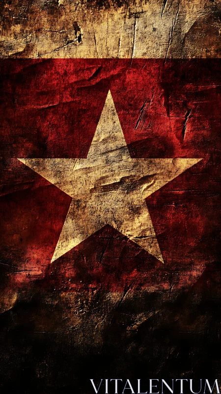 Weathered red star blazes through cracked stone dusk