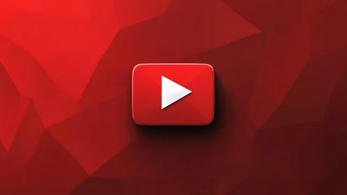 Red play button icon centered on faceted red background.