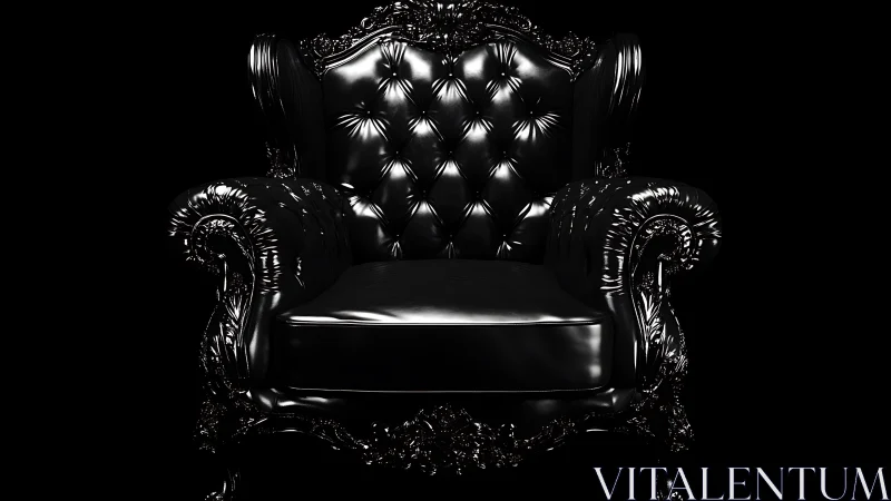 High gloss baroque leather throne chair under dramatic lighting
