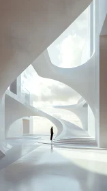 Minimalist White Interior with Curved Architecture and Sky