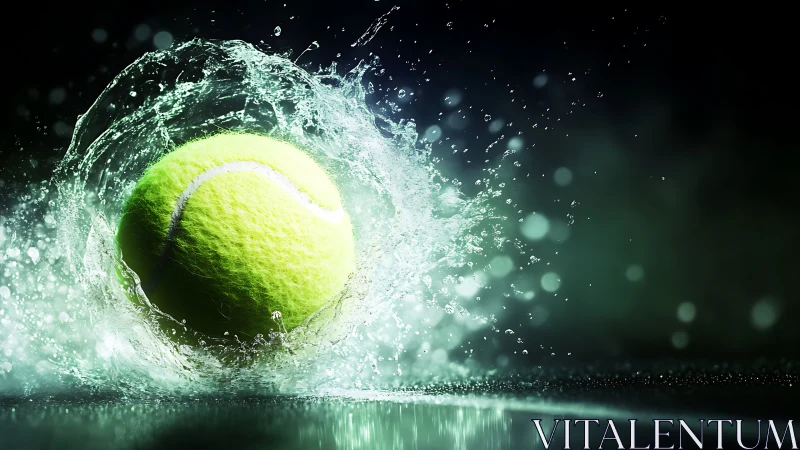Neon tennis ball smashes through water in dramatic motion