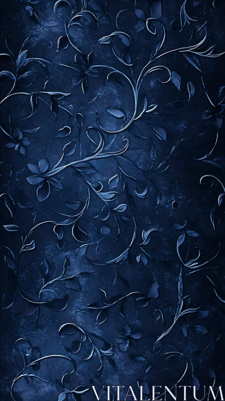 Textured navy floral pattern with embossed botanical vines.