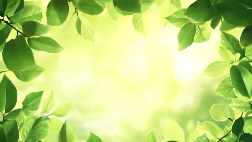 Backlit spring foliage frames a luminous green bokeh field