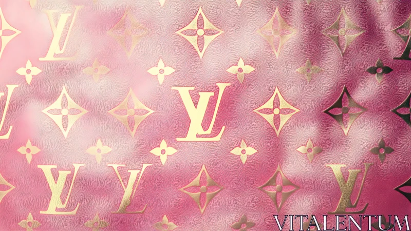Pink leather surface with repeating LV monogram pattern.