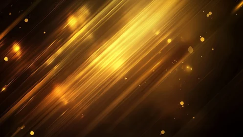 Abstract golden light streaks with glowing particles, digital art.