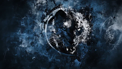 Panther head illustration on blue abstract textured background.