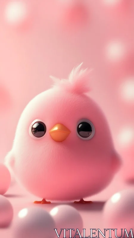 Fluffy Pink Chick 3D Character: Spherical Body with Orange Beak