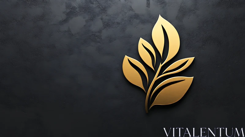Golden leaf emblem gleams against textured charcoal wall.