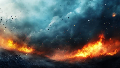 Apocalyptic Inferno: Massive Wildfires Rage Beneath Turbulent Skies