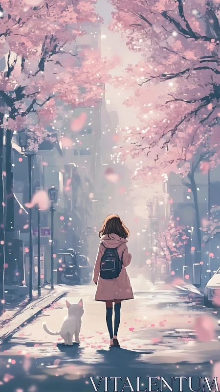 Soft spring stroll beneath gentle cherry blossom skies