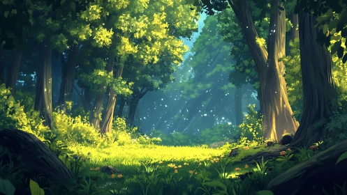 Enchanted Forest Clearing with Ancient Trees.