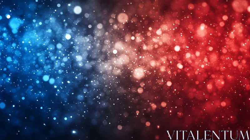 Bokeh particle field with dual blue red luminescent gradient.