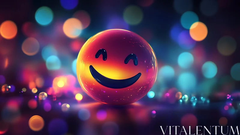 Smiling neon orb giggles quietly in a bokeh night parade