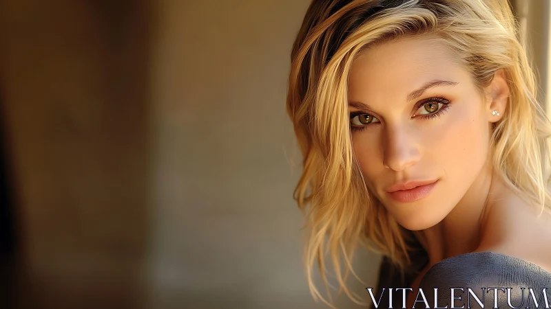 Blonde woman portrait in warm natural side lighting.