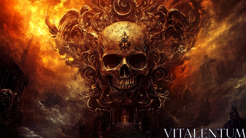 Infernal skull portal crowned with swirling molten flames.