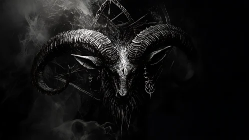 Horned midnight monarch leans from smoke and iron sigils