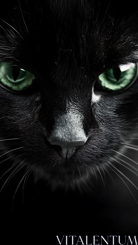 Striking Green-Eyed Black Cat with Mesmerizing Gaze