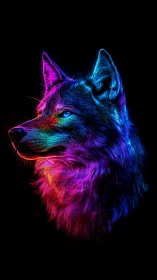 Neon wolf portrait in vibrant electric gradient glow.