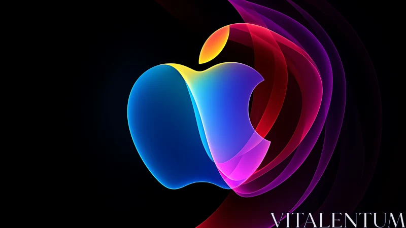 Neon fruit silhouette bends light into swirling color ribbons