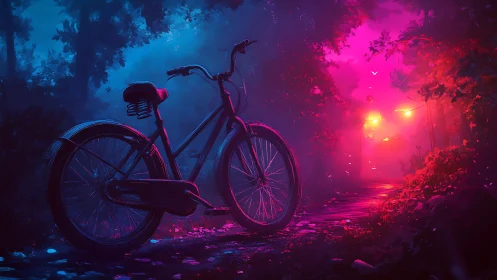 Vintage Bicycle Silhouette in Neon Chromatic Environment.