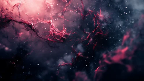 Nebular filaments form luminous crimson structures in void space