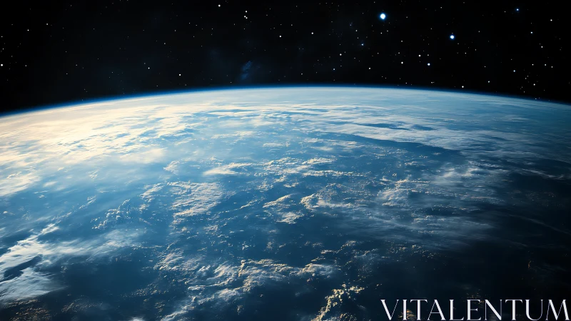 Curved Earth horizon viewed from space with detailed cloud cover