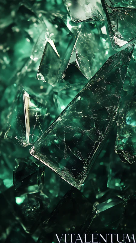 Emerald shatterstorm of glassy shards in frozen motion.