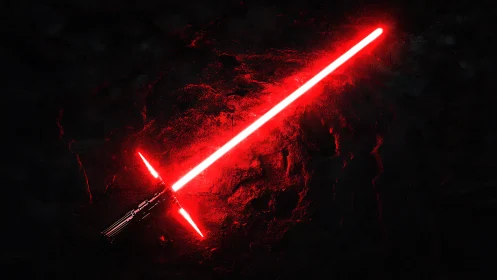 Crossguard plasma blade on obsidian substrate, emissive glow study.