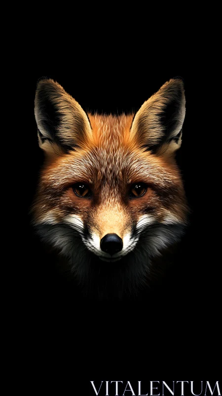 Symmetrical fox portrait isolates detailed fur texture on black
