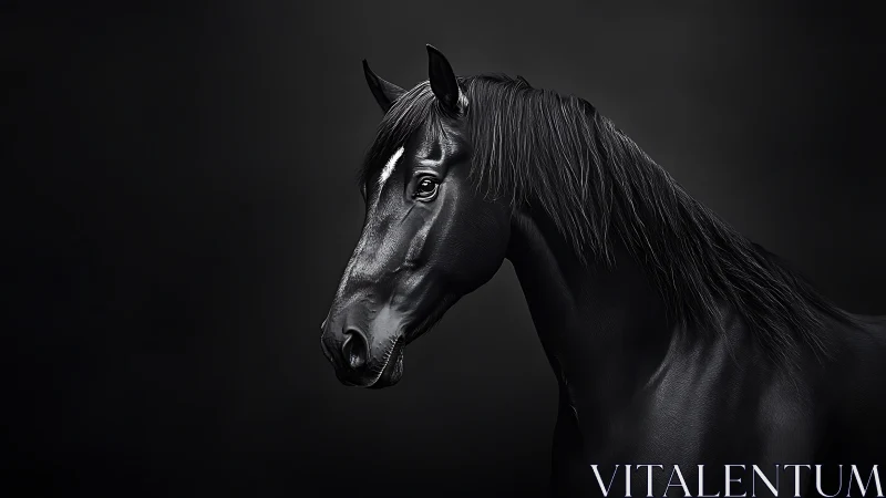 High-contrast black horse portrait with low-key rim lighting