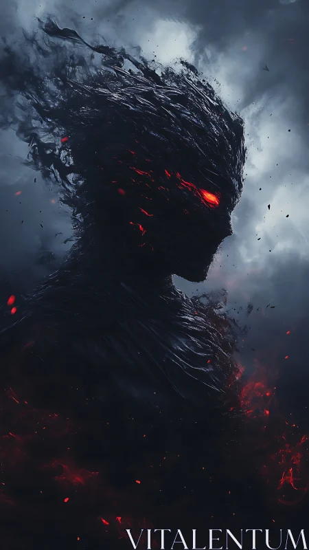 Shadowfire entity rises within storm-lit obsidian smoke.