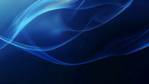 Blue luminous wave ribbons curve across deep gradient field