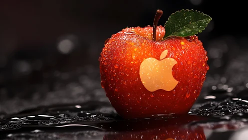 Glossy red apple glowing with a playful tech inspired twist.