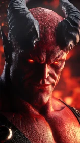 Red horned demon character rendered in fiery closeup