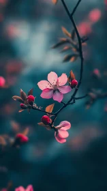 Cherry Blossoms Dancing Through Teal Dreams.