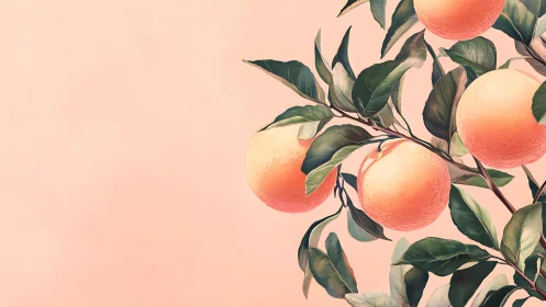 Soft pastel orange branch against minimal blush backdrop.