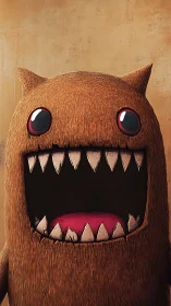 Textured furry monster with exaggerated teeth and glossy eyes