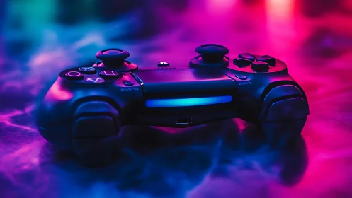 Neon Gaming Controller in Chromatic Light Environment
