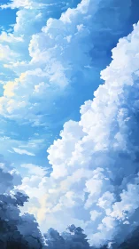 Vertical cumulonimbus cloudscape rendered in soft digital color