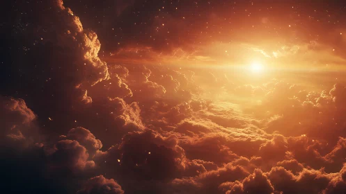 Stellar dawn ignites a molten sea of celestial clouds.