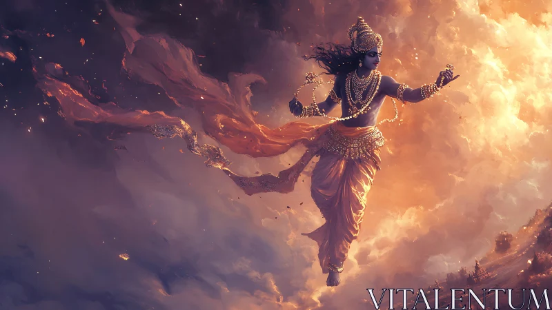 Storm-dancing sky deity swirling through molten twilight.